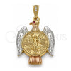 Oro Laminado Religious Pendant, Gold Filled Style Centenario Coin and Angel Design, with Garnet Crystal, Polished, Tricolor, 05.351.0145.1