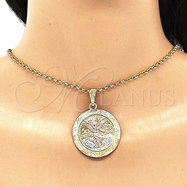 Gold Filled Pendant — Religious Pendant Centenario Coin and Angel Design Polished — alternate product view — SKU 135218 | Oro Laminado dije — Religious Pendant Centenario Coin and Angel diseño pulido — SKU 135218