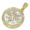 Oro Laminado Religious Pendant, Gold Filled Style Centenario Coin and Angel Design, Polished, Tricolor, 05.351.0146
