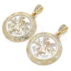 Oro Laminado Religious Pendant, Gold Filled Style Centenario Coin and Angel Design, Polished, Tricolor, 05.351.0146