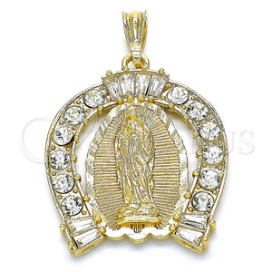 Gold Filled Pendant — Religious Pendant Guadalupe and Baguette Design with White — main product view — SKU 135221 | Oro Laminado dije — Religious Pendant Guadalupe and Baguette diseño with blanco — SKU 135221