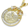 Oro Laminado Religious Pendant, Gold Filled Style Centenario Coin and Scorpion Design, with White and Garnet Crystal, Polished, Tricolor, 05.351.0151