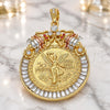 Oro Laminado Religious Pendant, Gold Filled Style Centenario Coin and Scorpion Design, with White and Garnet Crystal, Polished, Tricolor, 05.351.0151