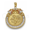 Oro Laminado Religious Pendant, Gold Filled Style Centenario Coin and Scorpion Design, with White and Garnet Crystal, Polished, Tricolor, 05.351.0151