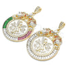 Oro Laminado Religious Pendant, Gold Filled Style Centenario Coin and Scorpion Design, with White and Garnet Crystal, Polished, Tricolor, 05.351.0151