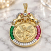 Oro Laminado Religious Pendant, Gold Filled Style Centenario Coin and Horse Design, with Multicolor Crystal, Polished, Two Tone, 05.351.0152