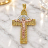 Oro Laminado Religious Pendant, Gold Filled Style Crucifix Design, Polished, Tricolor, 05.351.0159.1