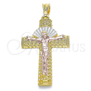 Gold Filled Pendant — Religious Pendant Crucifix Design Polished Tricolor 05. — main product view — SKU 135235 | Oro Laminado dije — Religious Pendant Crucifix diseño pulido Tricolor 05. — SKU 135235