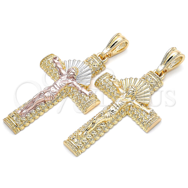 Gold Filled Pendant — Religious Pendant Crucifix Design Polished Tricolor 05. — alternate product view — SKU 135235 | Oro Laminado dije — Religious Pendant Crucifix diseño pulido Tricolor 05. — SKU 135235