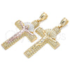 Oro Laminado Religious Pendant, Gold Filled Style Crucifix Design, Polished, Tricolor, 05.351.0159.1