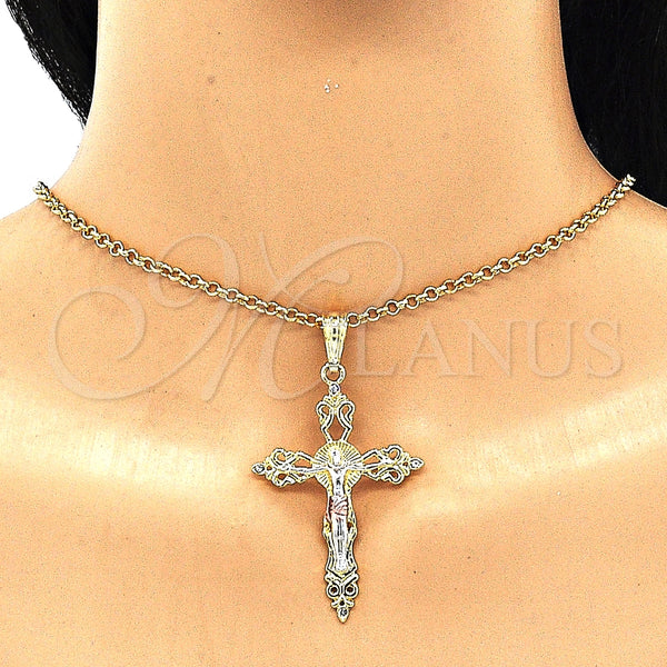 Gold Filled Pendant — Religious Pendant Crucifix Design with White Crystal Polished — alternate product view — SKU 135236 | Oro Laminado dije — Religious Pendant Crucifix diseño with cristal blanco pulido — SKU 135236