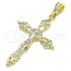 Oro Laminado Religious Pendant, Gold Filled Style Crucifix Design, with White Crystal, Polished, Tricolor, 05.351.0160