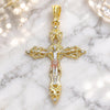 Oro Laminado Religious Pendant, Gold Filled Style Crucifix Design, with White Crystal, Polished, Tricolor, 05.351.0160