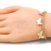 Oro Laminado Charm Bracelet, Gold Filled Style Butterfly Design, Diamond Cutting Finish, Tricolor, 03.351.0101.07 (03 MM Thickness, 7 Inches Length)