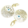 Oro Laminado Dangle Earring, Gold Filled Style Butterfly and Evil Eye Design, with White Mother of Pearl, Polished, Golden Finish, 02.351.0098