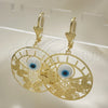 Oro Laminado Dangle Earring, Gold Filled Style Butterfly and Evil Eye Design, with White Mother of Pearl, Polished, Golden Finish, 02.351.0098