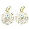 Oro Laminado Dangle Earring, Gold Filled Style Butterfly and Evil Eye Design, with White Mother of Pearl, Polished, Golden Finish, 02.351.0098