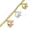 Oro Laminado Charm Bracelet, Gold Filled Style Elephant Design, Diamond Cutting Finish, Tricolor, 03.351.0104.07 (04 MM Thickness, 7 Inches Length)
