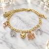 Oro Laminado Charm Bracelet, Gold Filled Style Heart and Elephant Design, Polished, Tricolor, 03.351.0105.08 (05 MM Thickness, 8 Inches Length)
