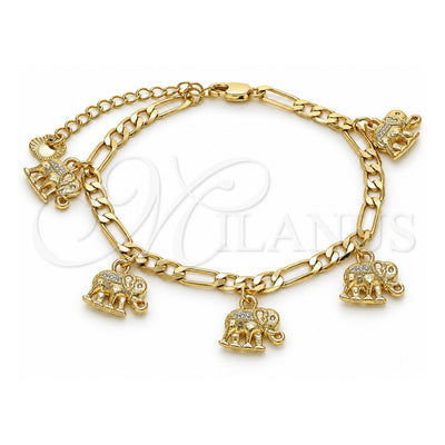 Oro Laminado Charm Bracelet, Gold Filled Style Elephant Design, Polished, Golden Finish, 03.351.0106.07 (04 MM Thickness, 7 Inches Length)