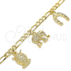 Oro Laminado Charm Bracelet, Gold Filled Style Owl and Elephant Design, Polished, Golden Finish, 03.351.0027.1.07 (05 MM Thickness, 7 Inches Length)