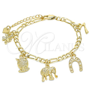 Gold Filled Bracelet — Charm Bracelet Owl and Elephant Design Polished 03. — main product view — SKU 135247 | Oro Laminado brazalete — Charm Bracelet Owl and Elephant diseño pulido 03. — SKU 135247