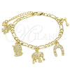 Oro Laminado Charm Bracelet, Gold Filled Style Owl and Elephant Design, Polished, Golden Finish, 03.351.0027.1.07 (05 MM Thickness, 7 Inches Length)