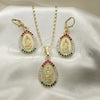 Oro Laminado Earring and Pendant Adult Set, Gold Filled Style Guadalupe and Teardrop Design, with Multicolor Crystal, Polished, Golden Finish, 10.351.0012