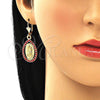 Oro Laminado Earring and Pendant Adult Set, Gold Filled Style Guadalupe and Teardrop Design, with Garnet Crystal, Polished, Golden Finish, 10.351.0012.1