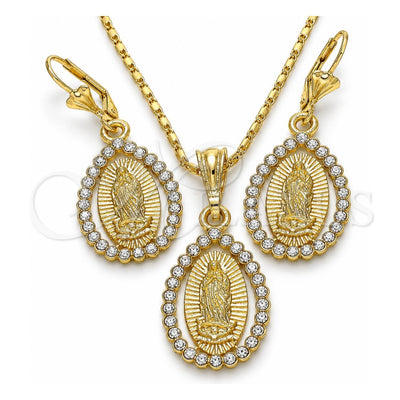 Oro Laminado Earring and Pendant Adult Set, Gold Filled Style with White Crystal, Polished, Golden Finish, 10.351.0012.2