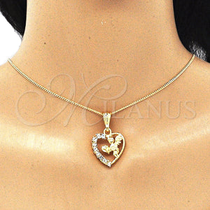 Gold Filled Necklace — Pendant Necklace Heart and Angel Design with White — main product view — SKU 135256 | Oro Laminado collar — Pendant Necklace corazón and Angel diseño with blanco — SKU 135256