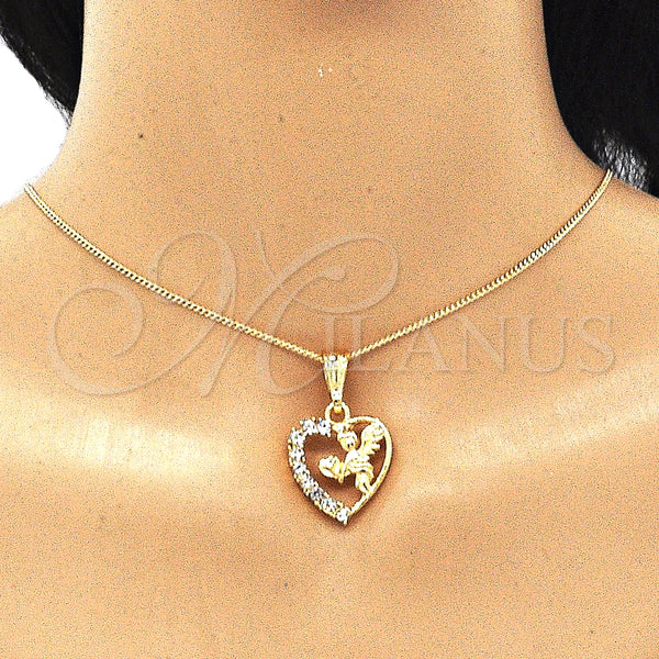 Gold Filled Necklace — Pendant Necklace Heart and Angel Design with White — main product view — SKU 135256 | Oro Laminado collar — Pendant Necklace corazón and Angel diseño with blanco — SKU 135256
