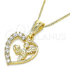 Oro Laminado Pendant Necklace, Gold Filled Style Heart and Angel Design, with White Crystal, Polished, Golden Finish, 04.351.0011.20 (02 MM Thickness, 20 Inches Length)