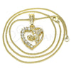 Oro Laminado Pendant Necklace, Gold Filled Style Heart and Angel Design, with White Crystal, Polished, Golden Finish, 04.351.0011.20 (02 MM Thickness, 20 Inches Length)
