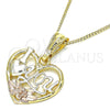 Oro Laminado Pendant Necklace, Gold Filled Style Heart and Flower Design, Polished, Tricolor, 04.351.0012.20 (02 MM Thickness, 20 Inches Length)