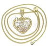 Oro Laminado Pendant Necklace, Gold Filled Style Heart and Flower Design, Polished, Tricolor, 04.351.0012.20 (02 MM Thickness, 20 Inches Length)