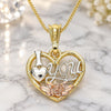 Oro Laminado Pendant Necklace, Gold Filled Style Heart and Flower Design, Polished, Tricolor, 04.351.0012.20 (02 MM Thickness, 20 Inches Length)