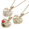 Oro Laminado Pendant Necklace, Gold Filled Style Heart and Flower Design, Polished, Tricolor, 04.351.0012.20 (02 MM Thickness, 20 Inches Length)