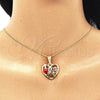 Oro Laminado Pendant Necklace, Gold Filled Style Heart and Flower Design, Polished, Tricolor, 04.351.0012.1.20 (02 MM Thickness, 20 Inches Length)