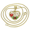 Oro Laminado Pendant Necklace, Gold Filled Style Heart and Flower Design, Polished, Tricolor, 04.351.0012.1.20 (02 MM Thickness, 20 Inches Length)