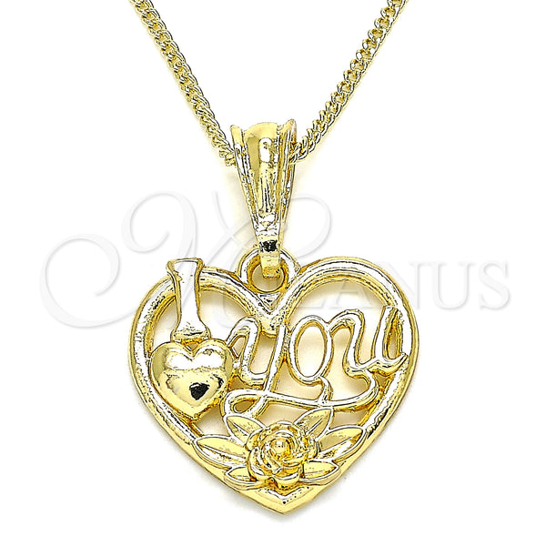 Gold Filled Necklace — Pendant Necklace Heart and Flower Design Polished 04. — main product view — SKU 135259 | Oro Laminado collar — Pendant Necklace corazón and flor diseño pulido 04. — SKU 135259