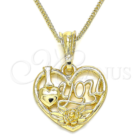 Oro Laminado Pendant Necklace, Gold Filled Style Heart and Flower Design, Polished, Golden Finish, 04.351.0012.2.20 (02 MM Thickness, 20 Inches Length)