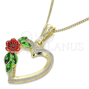 Gold Filled Necklace — Pendant Necklace Heart and Flower Design Polished Tricolor — main product view — SKU 135260 | Oro Laminado collar — Pendant Necklace corazón and flor diseño pulido Tricolor — SKU 135260