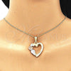 Oro Laminado Pendant Necklace, Gold Filled Style Heart and Flower Design, Polished, Tricolor, 04.351.0013.1.20 (02 MM Thickness, 20 Inches Length)