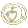 Oro Laminado Pendant Necklace, Gold Filled Style Heart and Flower Design, Polished, Tricolor, 04.351.0013.1.20 (02 MM Thickness, 20 Inches Length)