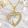 Oro Laminado Pendant Necklace, Gold Filled Style Heart and Flower Design, Polished, Tricolor, 04.351.0013.1.20 (02 MM Thickness, 20 Inches Length)