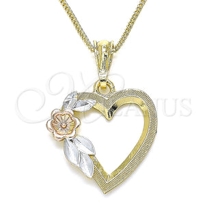 Gold Filled Necklace — Pendant Necklace Heart and Flower Design Polished Tricolor — main product view — SKU 135261 | Oro Laminado collar — Pendant Necklace corazón and flor diseño pulido Tricolor — SKU 135261