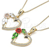 Oro Laminado Pendant Necklace, Gold Filled Style Heart and Flower Design, Polished, Tricolor, 04.351.0013.1.20 (02 MM Thickness, 20 Inches Length)