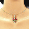 Oro Laminado Pendant Necklace, Gold Filled Style Heart and Flower Design, Polished, Tricolor, 04.351.0014.1.20 (02 MM Thickness, 20 Inches Length)