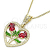 Oro Laminado Pendant Necklace, Gold Filled Style Heart and Flower Design, Polished, Tricolor, 04.351.0014.1.20 (02 MM Thickness, 20 Inches Length)